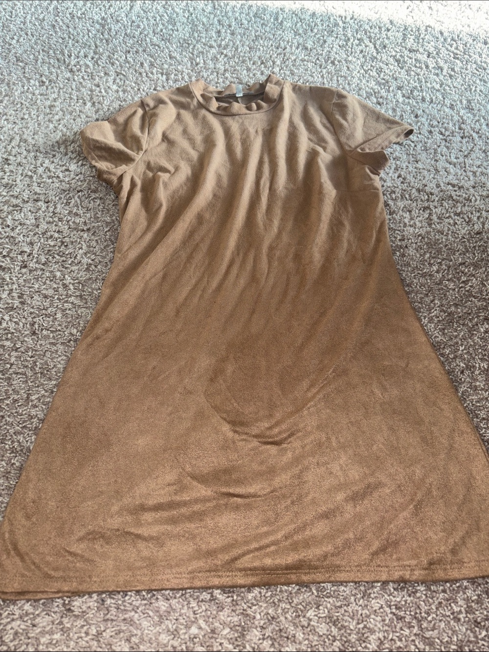 Camel short sleeve suede dress